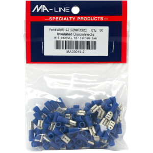 MA-Line MA03019-2 Quick Disconnect Flared Vinyl Insulated Female 16-14, 187 TAB. Bag of 100ea MA-Line MA03019-2 Quick Disconnect Flared Vinyl Insulated Female 16-14, 187 TAB. Bag of 100ea