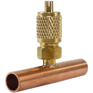 MA-Line AF3135 5/16in ODS x 3/8in ODF Copper Solder Tee with 1/4in Male Flare Port MA-Line AF3135 5/16in ODS x 3/8in ODF Copper Solder Tee with 1/4in Male Flare Port