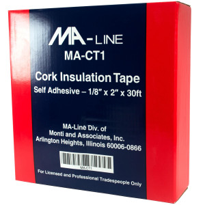 MA-Line MA-CT1 Cork Tape 1/8in x 2in x 30Ft. Adheres Firmly to all Metals. Prevents Condensation and Dripping. Hot or Cold Pipes (12 per Case) MA-Line MA-CT1 Cork Tape 1/8in x 2in x 30Ft. Adheres Firmly to all Metals. Prevents Condensation and Dripping. Hot or Cold Pipes (12 per Case)