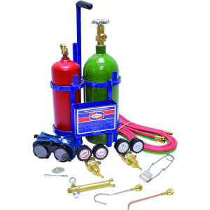 Uniweld KCHCT Welding Outfit Capn Hook Includes: Welding Handle / Brazing Tips / Oxygen and Acetylene Regulator / Twin Hose / Goggles / Flint Lighter / Tank Key / Carrying Stand and Tanks