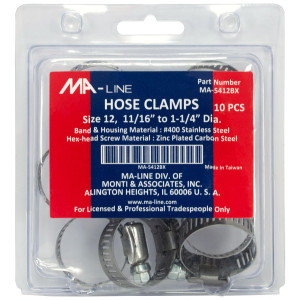 MA-Line MA-5412BX Hose Clamp 11/16in to 1-1/4in Diameter. Size 12. Combo Hex (10 x Bag) MA-Line MA-5412BX Hose Clamp 11/16in to 1-1/4in Diameter. Size 12. Combo Hex (10 x Bag)