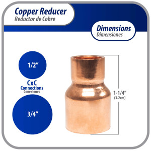 Appli Parts AP-R034012 3/4x1/2 in Reducing Bushing Copper pipe fittings C x C Sweat connections for refrigeration, air conditioning and plumbing applications ACR and Type L copper pipe Appli Parts AP-R034012 3/4x1/2 in Reducing Bushing Copper pipe fittings C x C Sweat connections for refrigeration, air conditioning and plumbing applications ACR and Type L copper pipe