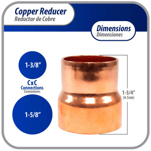 Appli Parts AP-R158138 1-5/8x1-3/8 in Reducing Bushing Copper pipe fittings CxC Sweat connections for refrigeration, air conditioning and plumbing applications ACR and Type L copper pipe Appli Parts AP-R158138 1-5/8x1-3/8 in Reducing Bushing Copper pipe fittings CxC Sweat connections for refrigeration, air conditioning and plumbing applications ACR and Type L copper pipe