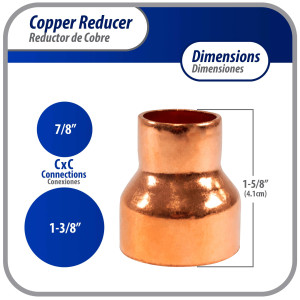 Appli Parts AP-R138078 1-3/8x7/8 in Reducing Bushing Copper pipe fittings CxC Sweat connections for refrigeration, air conditioning and plumbing applications ACR and Type L copper pipe Appli Parts AP-R138078 1-3/8x7/8 in Reducing Bushing Copper pipe fittings CxC Sweat connections for refrigeration, air conditioning and plumbing applications ACR and Type L copper pipe