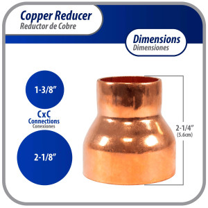 Appli Parts AP-R218138 2-1/8 x 1-3/8 in Reducing Bushing Copper pipe fittings C x C Sweat connections for refrigeration, air conditioning and plumbing applications ACR and Type L copper pipe Appli Parts AP-R218138 2-1/8 x 1-3/8 in Reducing Bushing Copper pipe fittings C x C Sweat connections for refrigeration, air conditioning and plumbing applications ACR and Type L copper pipe