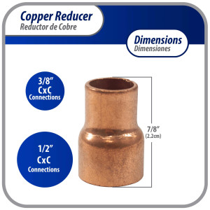 Appli Parts AP-R012038 1/2x3/8 in Reducing Bushing Copper pipe fittings C x C Sweat connections for refrigeration, air conditioning and plumbing applications ACR and Type L copper pipe Appli Parts AP-R012038 1/2x3/8 in Reducing Bushing Copper pipe fittings C x C Sweat connections for refrigeration, air conditioning and plumbing applications ACR and Type L copper pipe