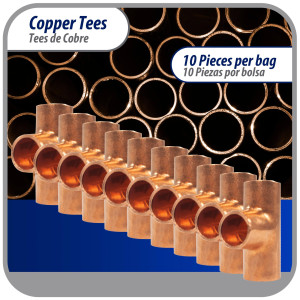 Appli Parts AP-T014B10 1/4in Wrot Copper Tee CxCxC connections for refrigeration, air conditioning and plumbing applications ACR and Type L copper pipe (10 x Bag)
 Appli Parts AP-T014B10 1/4in Wrot Copper Tee CxCxC connections for refrigeration, air conditioning and plumbing applications ACR and Type L copper pipe (10 x Bag)