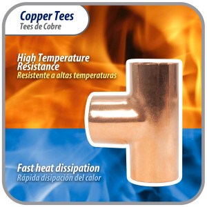Appli Parts AP-T034 3/4 in Wrot Copper Tee CxCxC connections for refrigeration, air conditioning and plumbing applications ACR and Type L copper pipe Appli Parts AP-T034 3/4 in Wrot Copper Tee CxCxC connections for refrigeration, air conditioning and plumbing applications ACR and Type L copper pipe