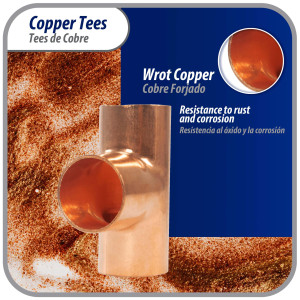 Appli Parts AP-T034 3/4 in Wrot Copper Tee CxCxC connections for refrigeration, air conditioning and plumbing applications ACR and Type L copper pipe Appli Parts AP-T034 3/4 in Wrot Copper Tee CxCxC connections for refrigeration, air conditioning and plumbing applications ACR and Type L copper pipe