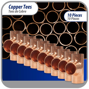Appli Parts AP-T012B10 1/2in Wrot Copper Tee CxCxC connections for refrigeration, air conditioning and plumbing applications ACR and Type L copper pipe (10 x Bag)
 Appli Parts AP-T012B10 1/2in Wrot Copper Tee CxCxC connections for refrigeration, air conditioning and plumbing applications ACR and Type L copper pipe (10 x Bag)