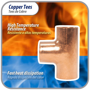 Appli Parts AP-T012 1/2 in Wrot Copper Tee 1/2in CxCxC connections for refrigeration, air conditioning and plumbing applications ACR and Type L copper pipe Appli Parts AP-T012 1/2 in Wrot Copper Tee 1/2in CxCxC connections for refrigeration, air conditioning and plumbing applications ACR and Type L copper pipe
