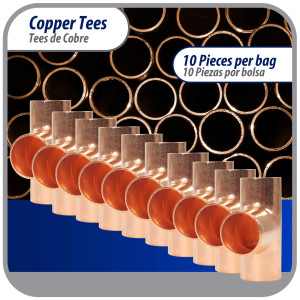 Appli Parts AP-T058B10 5/8in Wrot Copper Tee CxCxC connections for refrigeration, air conditioning and plumbing applications ACR and Type L copper pipe (10 x Bag)
 Appli Parts AP-T058B10 5/8in Wrot Copper Tee CxCxC connections for refrigeration, air conditioning and plumbing applications ACR and Type L copper pipe (10 x Bag)
