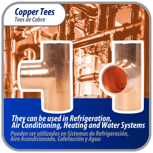 Appli Parts AP-T058 5/8 in Wrot Copper Tee CxCxC connections for refrigeration, air conditioning and plumbing applications ACR and Type L copper pipe Appli Parts AP-T058 5/8 in Wrot Copper Tee CxCxC connections for refrigeration, air conditioning and plumbing applications ACR and Type L copper pipe