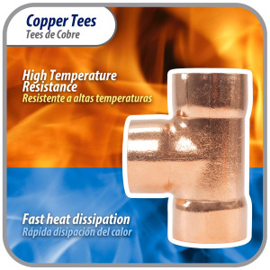Appli Parts AP-T118 1-1/8 in Wrot Copper Tee CxCxC connections for refrigeration, air conditioning and plumbing applications ACR and Type L copper pipe Appli Parts AP-T118 1-1/8 in Wrot Copper Tee CxCxC connections for refrigeration, air conditioning and plumbing applications ACR and Type L copper pipe