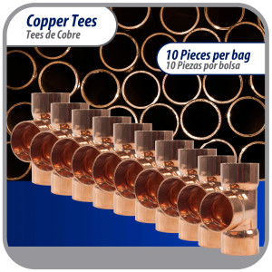 Appli Parts AP-T078B10 7/8in Wrot Copper Tee CxCxC connections for refrigeration, air conditioning and plumbing applications ACR and Type L copper pipe (10 x Bag)
 Appli Parts AP-T078B10 7/8in Wrot Copper Tee CxCxC connections for refrigeration, air conditioning and plumbing applications ACR and Type L copper pipe (10 x Bag)