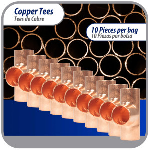 Appli Parts AP-T038B10 3/8in Wrot Copper Tee CxCxC connections for refrigeration, air conditioning and plumbing applications ACR and Type L copper pipe (10 x Bag)
 Appli Parts AP-T038B10 3/8in Wrot Copper Tee CxCxC connections for refrigeration, air conditioning and plumbing applications ACR and Type L copper pipe (10 x Bag)