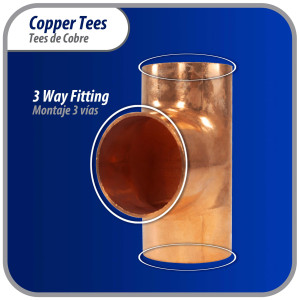 Appli Parts AP-T158 1-5/8 in Wrot Copper Tee CxCxC connections for refrigeration, air conditioning and plumbing applications ACR and Type L copper pipe Appli Parts AP-T158 1-5/8 in Wrot Copper Tee CxCxC connections for refrigeration, air conditioning and plumbing applications ACR and Type L copper pipe