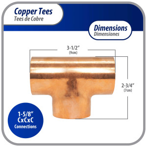 Appli Parts AP-T158B5 1-5/8in Wrot Copper Tee CxCxC connections for refrigeration, air conditioning and plumbing applications ACR and Type L copper pipe (5 x Bag)
 Appli Parts AP-T158B5 1-5/8in Wrot Copper Tee CxCxC connections for refrigeration, air conditioning and plumbing applications ACR and Type L copper pipe (5 x Bag)