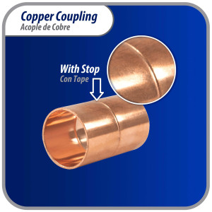 Appli Parts AP-A034 3/4 in Wrot Copper Coupling fitting CxC Sweat connections for refrigeration, air conditioning and plumbing applications ACR and Type L copper pipe Appli Parts AP-A034 3/4 in Wrot Copper Coupling fitting CxC Sweat connections for refrigeration, air conditioning and plumbing applications ACR and Type L copper pipe