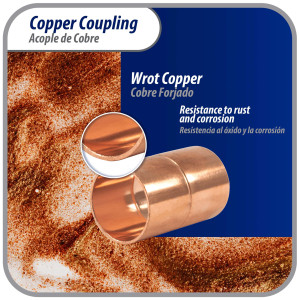 Appli Parts AP-A034 3/4 in Wrot Copper Coupling fitting CxC Sweat connections for refrigeration, air conditioning and plumbing applications ACR and Type L copper pipe Appli Parts AP-A034 3/4 in Wrot Copper Coupling fitting CxC Sweat connections for refrigeration, air conditioning and plumbing applications ACR and Type L copper pipe