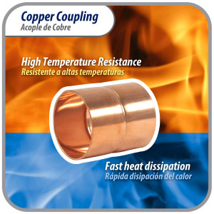 Appli Parts AP-A118 1-1/8 in Wrot Copper Coupling fitting CxC Sweat connections for refrigeration, air conditioning and plumbing applications ACR and Type L copper pipe Appli Parts AP-A118 1-1/8 in Wrot Copper Coupling fitting CxC Sweat connections for refrigeration, air conditioning and plumbing applications ACR and Type L copper pipe