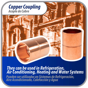Appli Parts AP-A012 1/2 in Wrot Copper Coupling fitting CxC Sweat connections for refrigeration, air conditioning and plumbing applications ACR and Type L copper pipe
 Appli Parts AP-A012 1/2 in Wrot Copper Coupling fitting CxC Sweat connections for refrigeration, air conditioning and plumbing applications ACR and Type L copper pipe