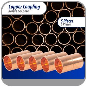 Appli Parts AP-A118B5 1-1/8 in Wrot Copper Coupling fitting CxC Sweat connections for refrigeration, air conditioning and plumbing applications ACR and Type L copper pipe (5 x Bag)
 Appli Parts AP-A118B5 1-1/8 in Wrot Copper Coupling fitting CxC Sweat connections for refrigeration, air conditioning and plumbing applications ACR and Type L copper pipe (5 x Bag)