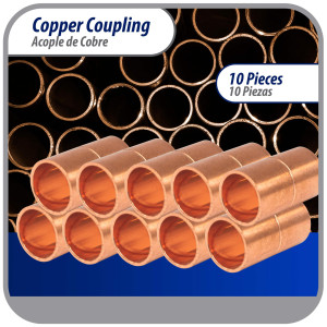 Appli Parts AP-A058B10 5/8in Wrot Copper Coupling fitting C x C Sweat connections for refrigeration, air conditioning and plumbing applications ACR and Type L copper pipe (10 x Bag)
 Appli Parts AP-A058B10 5/8in Wrot Copper Coupling fitting C x C Sweat connections for refrigeration, air conditioning and plumbing applications ACR and Type L copper pipe (10 x Bag)