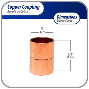 Appli Parts AP-A012B10 1/2 in Wrot Copper Coupling fitting CxC Sweat connections for refrigeration, air conditioning and plumbing applications ACR and Type L copper pipe (10 x Bag)
 Appli Parts AP-A012B10 1/2 in Wrot Copper Coupling fitting CxC Sweat connections for refrigeration, air conditioning and plumbing applications ACR and Type L copper pipe (10 x Bag)