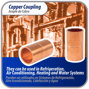 Appli Parts AP-A038 3/8 in Wrot Copper Coupling fitting CxC Sweat connections for refrigeration, air conditioning and plumbing applications ACR and Type L copper pipe Appli Parts AP-A038 3/8 in Wrot Copper Coupling fitting CxC Sweat connections for refrigeration, air conditioning and plumbing applications ACR and Type L copper pipe