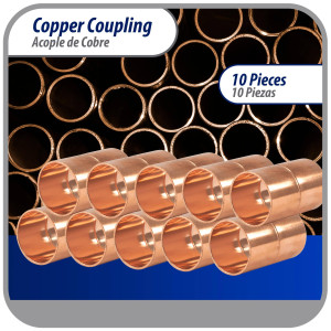 Appli Parts AP-A034B10 3/4 in Wrot Copper Coupling fitting CxC Sweat connections for refrigeration, air conditioning and plumbing applications ACR and Type L copper pipe (10 x Bag)
 Appli Parts AP-A034B10 3/4 in Wrot Copper Coupling fitting CxC Sweat connections for refrigeration, air conditioning and plumbing applications ACR and Type L copper pipe (10 x Bag)