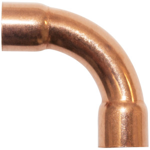 NDL 90 Degree Elbow Long turn 3/8in Copper pipe fittings CxC Sweat connections for refrigeration, air conditioning and plumbing applications ACR N-2716
 NDL 90 Degree Elbow Long turn 3/8in Copper pipe fittings CxC Sweat connections for refrigeration, air conditioning and plumbing applications ACR N-2716