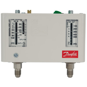 Danfoss 060-5249 KPU15B Dual Pressure Switch, Low 10 to 60 psi, High 100 to 465 psi, SPST (NO+NC), Auto Manual Max Reset, 1/4 in Male Flare Connections Danfoss 060-5249 KPU15B Dual Pressure Switch, Low 10 to 60 psi, High 100 to 465 psi, SPST (NO+NC), Auto Manual Max Reset, 1/4 in Male Flare Connections