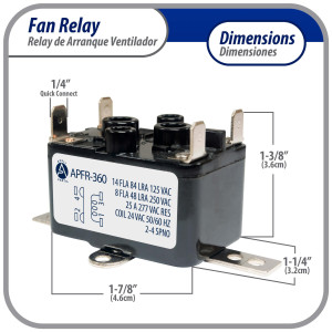 Appli Parts APFR-360 90-360, 24 VAC Coil, Heavy Duty Switching Fan Relay,SPST, Normally Open, AC and heating Furnace blower relay Universal fit multi position bracket Appli Parts APFR-360 90-360, 24 VAC Coil, Heavy Duty Switching Fan Relay,SPST, Normally Open, AC and heating Furnace blower relay Universal fit multi position bracket