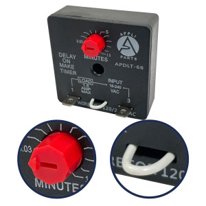 Appli Parts APDLT-68 Delay On Make Timer 0.03 to 10 min Adjustment, 18-240 VAC, 50/60 Hz, 0.04-1.5 Amps Universal replacement Appli Parts APDLT-68 Delay On Make Timer 0.03 to 10 min Adjustment, 18-240 VAC, 50/60 Hz, 0.04-1.5 Amps Universal replacement