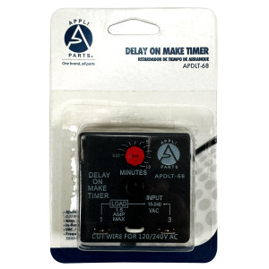 Appli Parts APDLT-68 Delay On Make Timer 0.03 to 10 min Adjustment, 18-240 VAC, 50/60 Hz, 0.04-1.5 Amps Universal replacement Appli Parts APDLT-68 Delay On Make Timer 0.03 to 10 min Adjustment, 18-240 VAC, 50/60 Hz, 0.04-1.5 Amps Universal replacement