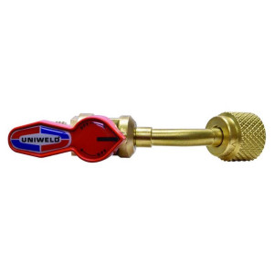 Uniweld UBV14 Ball Valve Hose Adaptor 1/4 in Male Flare and 1/4 in Female Flare Swivel nut with 45 degree bend Uniweld UBV14 Ball Valve Hose Adaptor 1/4 in Male Flare and 1/4 in Female Flare Swivel nut with 45 degree bend
