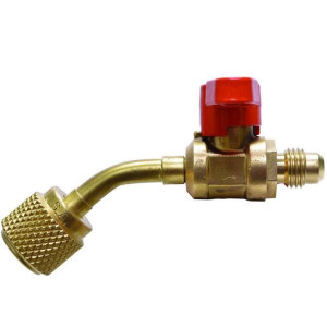 Uniweld UBV14 Ball Valve Hose Adaptor 1/4 in Male Flare and 1/4 in Female Flare Swivel nut with 45 degree bend Uniweld UBV14 Ball Valve Hose Adaptor 1/4 in Male Flare and 1/4 in Female Flare Swivel nut with 45 degree bend