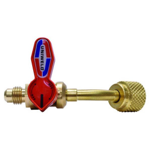 Uniweld UBV14 Ball Valve Hose Adaptor 1/4 in Male Flare and 1/4 in Female Flare Swivel nut with 45 degree bend Uniweld UBV14 Ball Valve Hose Adaptor 1/4 in Male Flare and 1/4 in Female Flare Swivel nut with 45 degree bend