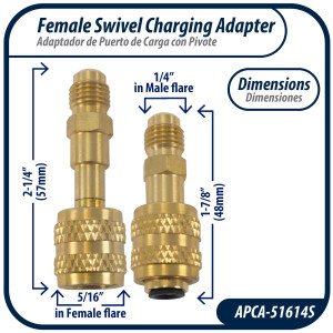 Appli Parts APCA-51614S 5/16 in Female x 1/4 in Male, SAE, Compatible with R410A, Swivel Charging Adapter with Valve Core and Depressor for Ductless Mini Split and other Air Conditioning Applications
