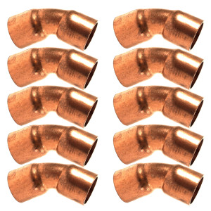 Appli Parts AP-C01445B10 1/4 45 Degree Elbow Short Turn Copper pipe fittings CxC Sweat connections for refrigeration, air conditioning and plumbing applications ACR and Type L copper pipe (10 x Bag)