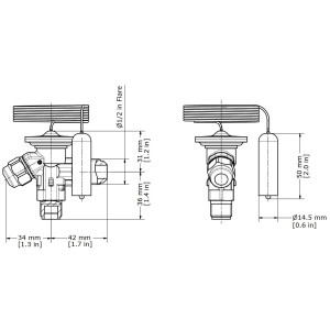 Danfoss 068Z3400 1/6 - 4.5TR Expansion Valve Body, T 2, R404A,R507A, 3/8x1/2 in, Flare, Internal Equalized, Single-flow, -40 to 50 F, Capacity determined by Orifice size Sold Separately, 068Z3508