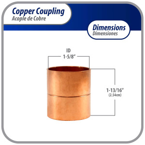 Appli Parts AP-A158B5 1-5/8 in Wrot Copper Coupling fitting CxC Sweat connections for refrigeration, air conditioning and plumbing applications ACR and Type L copper pipe (5 x Bag)
 Appli Parts AP-A158B5 1-5/8 in Wrot Copper Coupling fitting CxC Sweat connections for refrigeration, air conditioning and plumbing applications ACR and Type L copper pipe (5 x Bag)