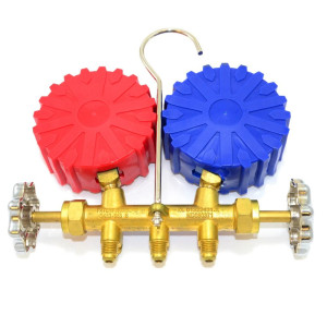 Uniweld QS8N5SMEZ Brass Body Manifold with 3-1/8 in NPF Gauges, 5 ft EZ-Turn Anti-Blowback Hose Set, with R-410A,R-22,R-404A,R-134a, F and PSI Scales 48672 Uniweld QS8N5SMEZ Brass Body Manifold with 3-1/8 in NPF Gauges, 5 ft EZ-Turn Anti-Blowback Hose Set, with R-410A,R-22,R-404A,R-134a, F and PSI Scales 48672