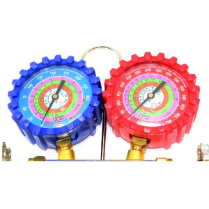 Uniweld QS8N5SMEZ Brass Body Manifold with 3-1/8 in NPF Gauges, 5 ft EZ-Turn Anti-Blowback Hose Set, with R-410A,R-22,R-404A,R-134a, F and PSI Scales 48672 Uniweld QS8N5SMEZ Brass Body Manifold with 3-1/8 in NPF Gauges, 5 ft EZ-Turn Anti-Blowback Hose Set, with R-410A,R-22,R-404A,R-134a, F and PSI Scales 48672