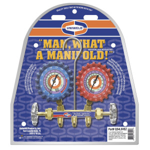 Uniweld QS4L5HEZ 2 Valve Brass Manifold Qs4l3hez (R-410a/R-22/R-404a) Psi/ F Uniweld 5ft Soft Barrier Hoses W/ Ez Turn Uniweld QS4L5HEZ 2 Valve Brass Manifold Qs4l3hez (R-410a/R-22/R-404a) Psi/ F Uniweld 5ft Soft Barrier Hoses W/ Ez Turn