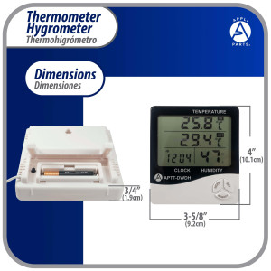 Appli Parts APTT-DWDH Indoor Temperature and Humidity Monitor with Hygrometer for Accurate Temp and Humidity Monitoring for Precise Indoor Climate Control with cable sensor for outside temperature