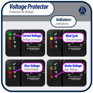 Appli Parts APVP-22BB1-2 220 V Voltage Surge Protector with Adjustable Range and Reconnecting Time, 50-60Hz 1Ph 30A works with all electric appliances and units with rated electrical consumption Appli Parts APVP-22BB1-2 220 V Voltage Surge Protector with Adjustable Range and Reconnecting Time, 50-60Hz 1Ph 30A works with all electric appliances and units with rated electrical consumption