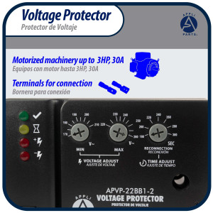 Appli Parts APVP-22BB1-2 220 V Voltage Surge Protector with Adjustable Range and Reconnecting Time, 50-60Hz 1Ph 30A works with all electric appliances and units with rated electrical consumption Appli Parts APVP-22BB1-2 220 V Voltage Surge Protector with Adjustable Range and Reconnecting Time, 50-60Hz 1Ph 30A works with all electric appliances and units with rated electrical consumption