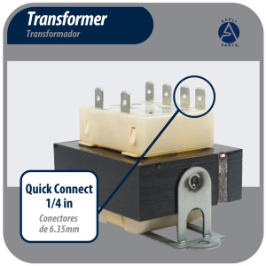 Appli Parts APTR-403T Transformer 120, 208, 240 V to 24 V, 40 Va Foot Mount 1/4 Male Quick Connects, Class B Insulation, Class 2 Transformer